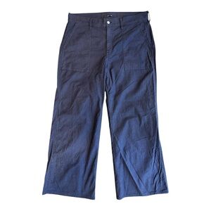 J. Crew Camp Pocket Wide Leg Utility Pants Sz 33 Navy Blue Stretch Cotton CI936